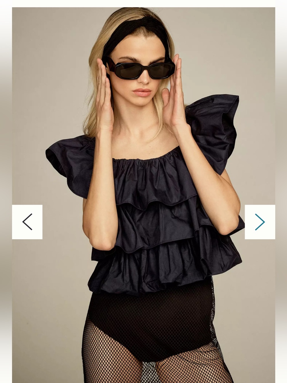 Anthropologie Maeve Tiered Ruffled Top Navy Cotton Bubble Hem Small